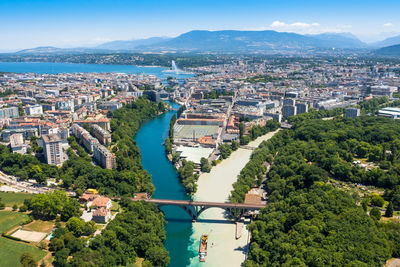 High angle view of townscape against sky