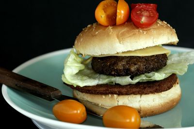 Close-up of burger in plate