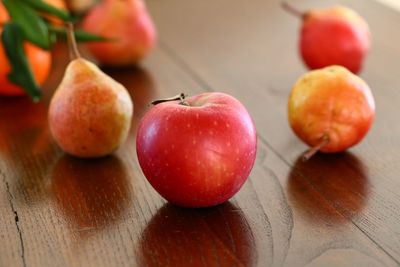 High angle view of apples on table