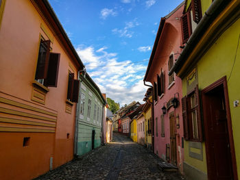 Empty alley amidst houses in town