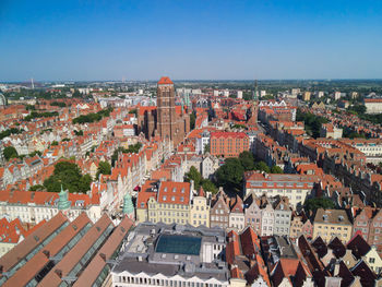 High angle shot of townscape against sky