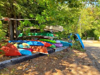 Multi colored boats in park