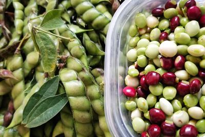 High angle view of fruits in container