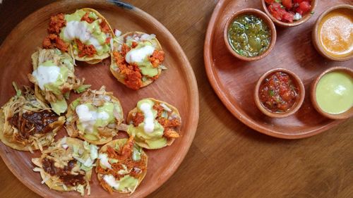 High angle view of food on table