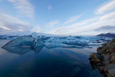 Scenic view of frozen lake against sky