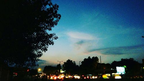 Silhouette trees against sky at night