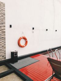 High angle view of decoration on table against wall