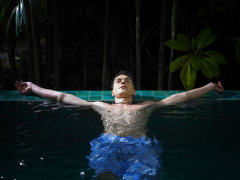 High angle view of man in swimming pool