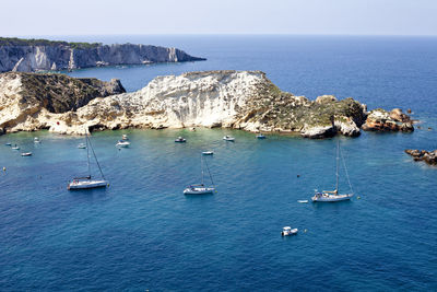 High angle view of boats in sea