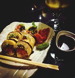 Close-up of meal served on table