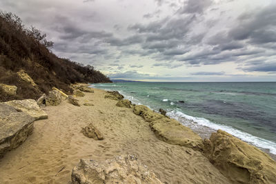 Scenic view of beach against sky