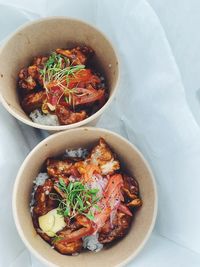 High angle view of food in bowl on table