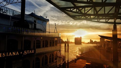 View of city buildings during sunset