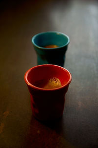 Close-up of tea cup on table