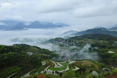 High angle view of green landscape