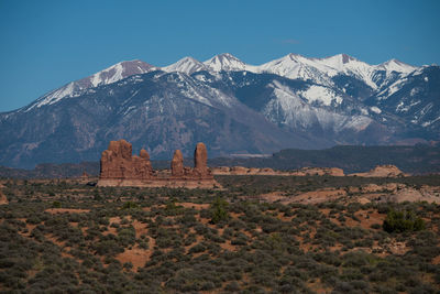 Scenic view of mountains against clear sky