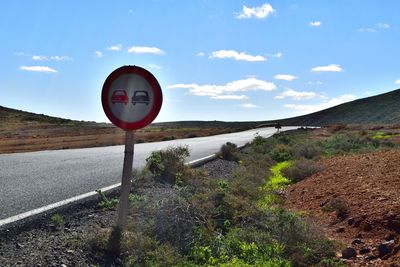 Road sign against clear sky