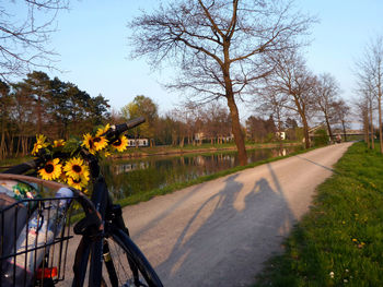 Bicycle by road against sky