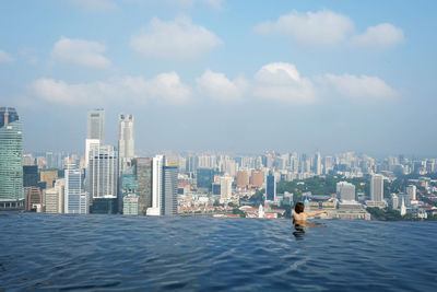 City skyline with skyscrapers in background