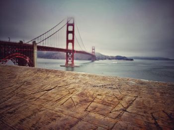 View of golden gate bridge against cloudy sky