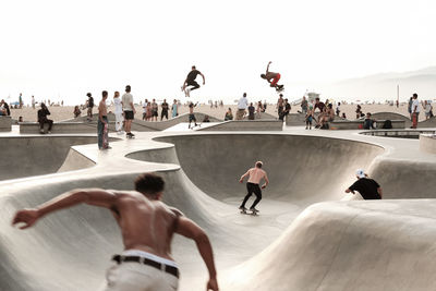 High angle view of people at venice beach skatepark 