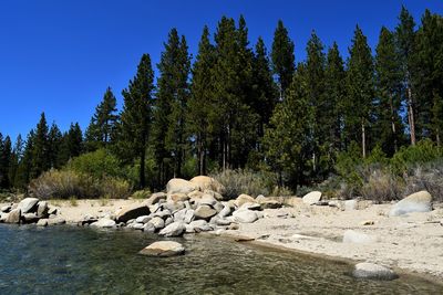 Lake tahoe against clear blue sky