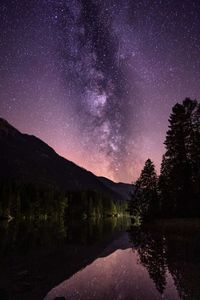 Scenic view of lake against sky at night