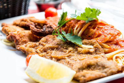 Close-up of meat in plate