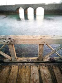 Close-up of wooden post on pier