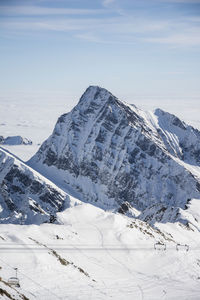 Scenic view of snowcapped mountains against sky