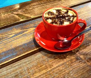 Close-up of coffee cup on table