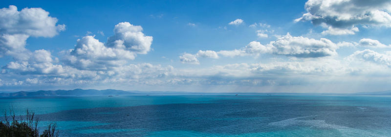 Panoramic view of sea against blue sky