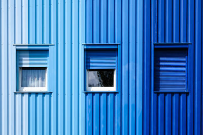 Full frame shot of blue window of building