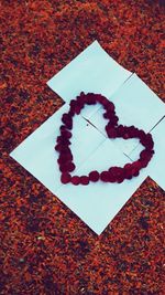 High angle view of heart shape on table