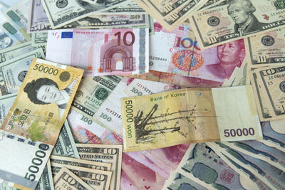 Close-up of paper currencies