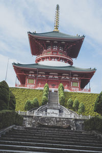 Low angle view of temple building against sky