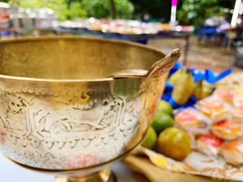 Close-up of drink in bowl on table