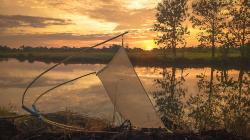 Scenic view of lake against sky during sunset