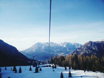 Scenic view of snow covered mountains against sky