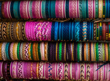 Full frame shot of multi colored bangles at market stall