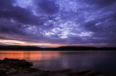 Scenic view of lake against sky during sunset