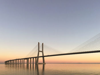 Bridge over river against clear sky during sunset