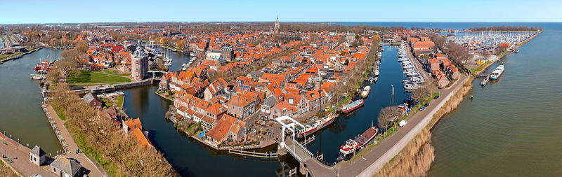 High angle view of buildings in city