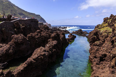  panoramic view of pool rocks against the sky