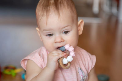 Close-up of cute baby at home