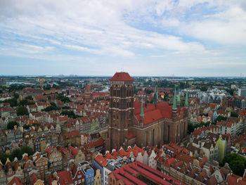 High angle view of townscape against sky in city