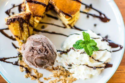 Close-up of cake in plate on table