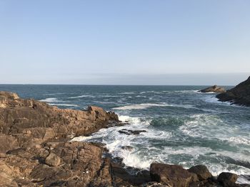 Scenic view of sea against clear sky