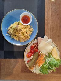 High angle view of food on table