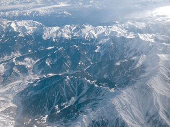 Aerial view of snowcapped mountains